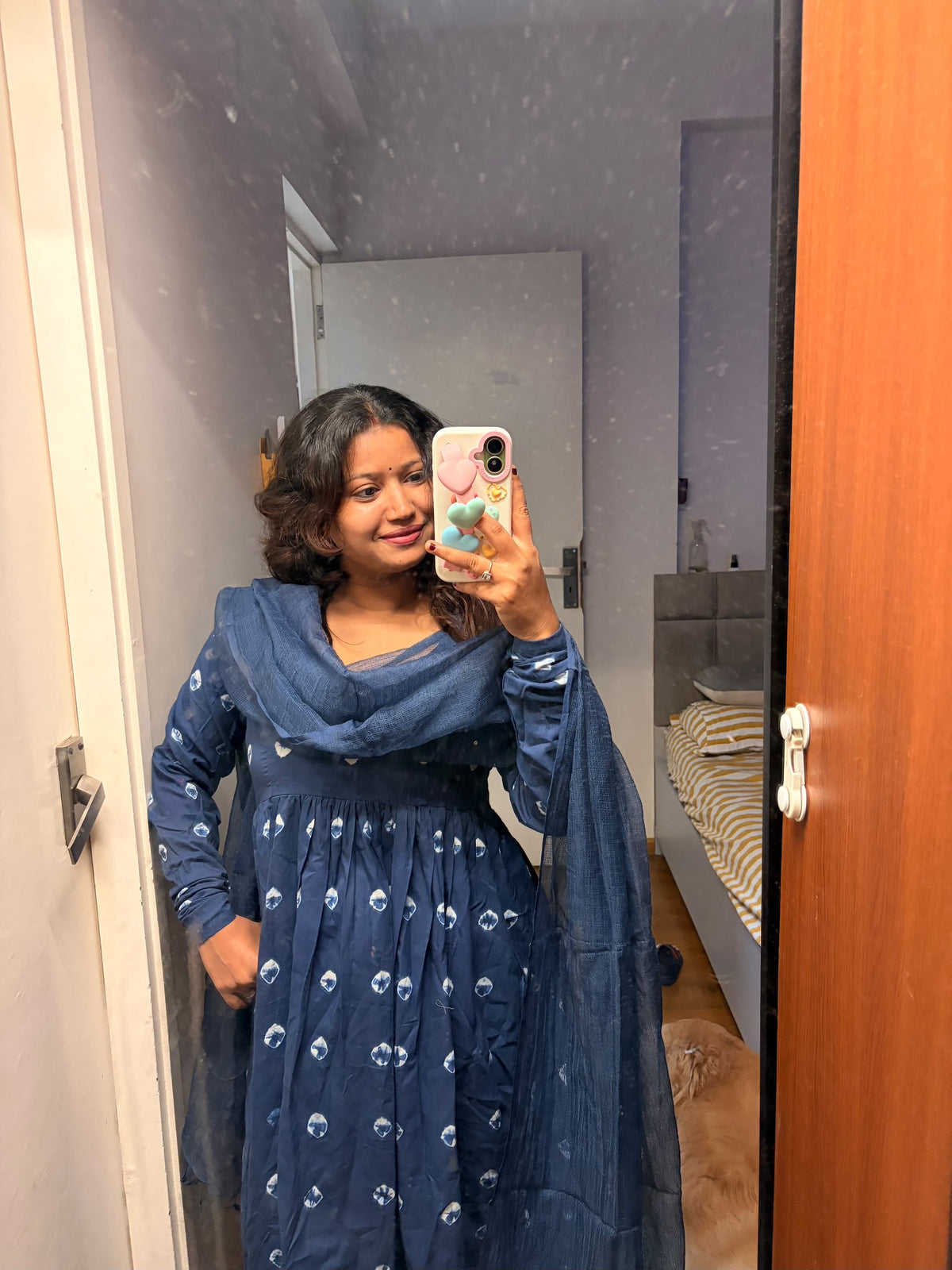 indigo bandhni anrkali set