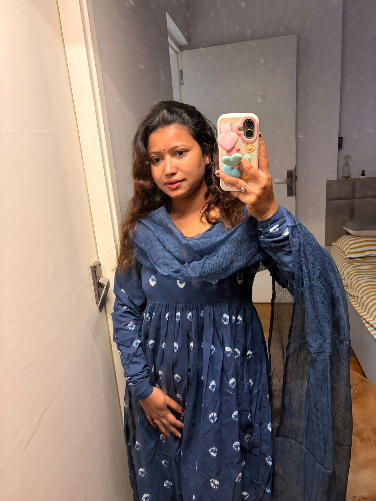 indigo bandhni anrkali set