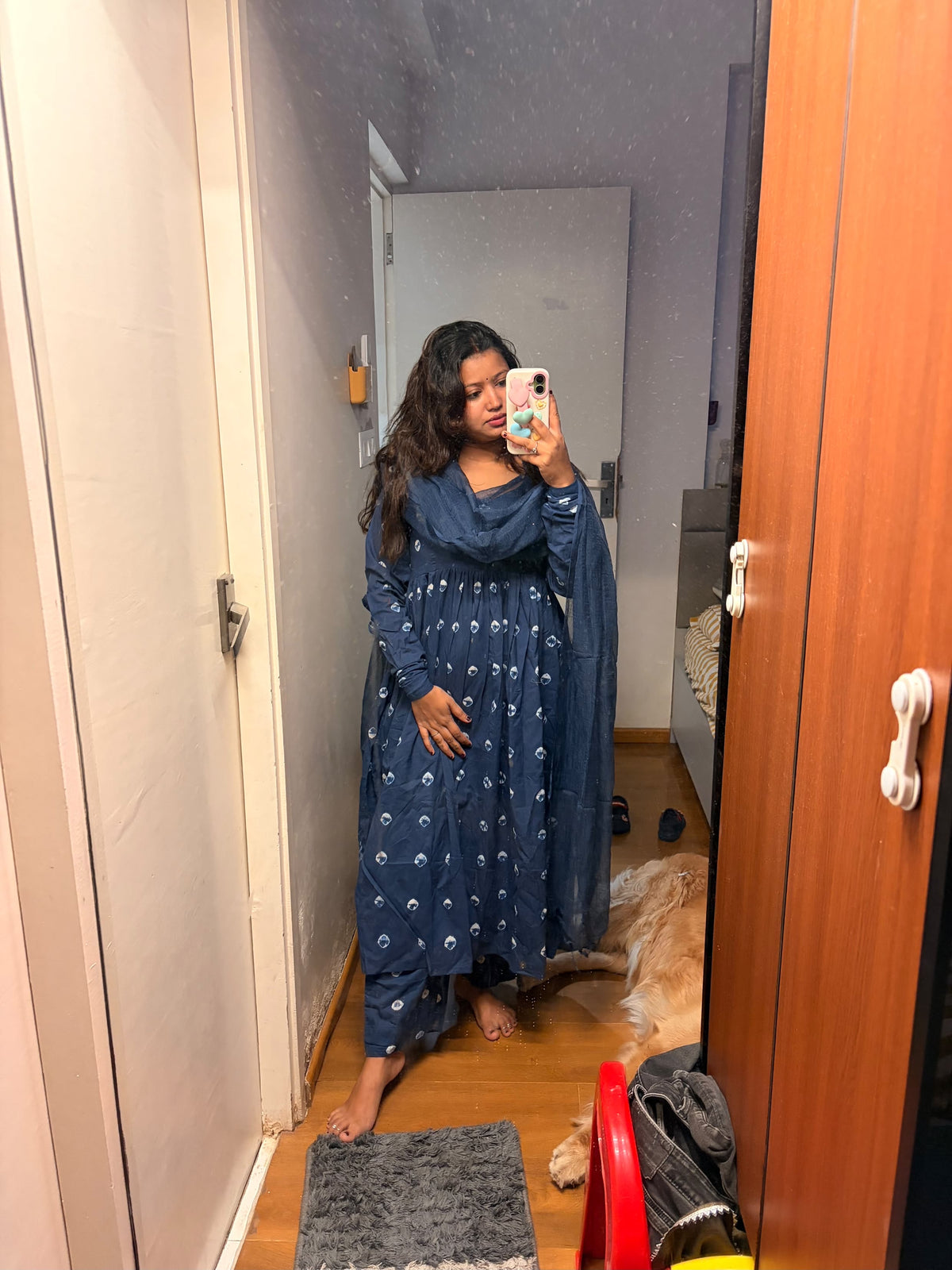 indigo bandhni anrkali set