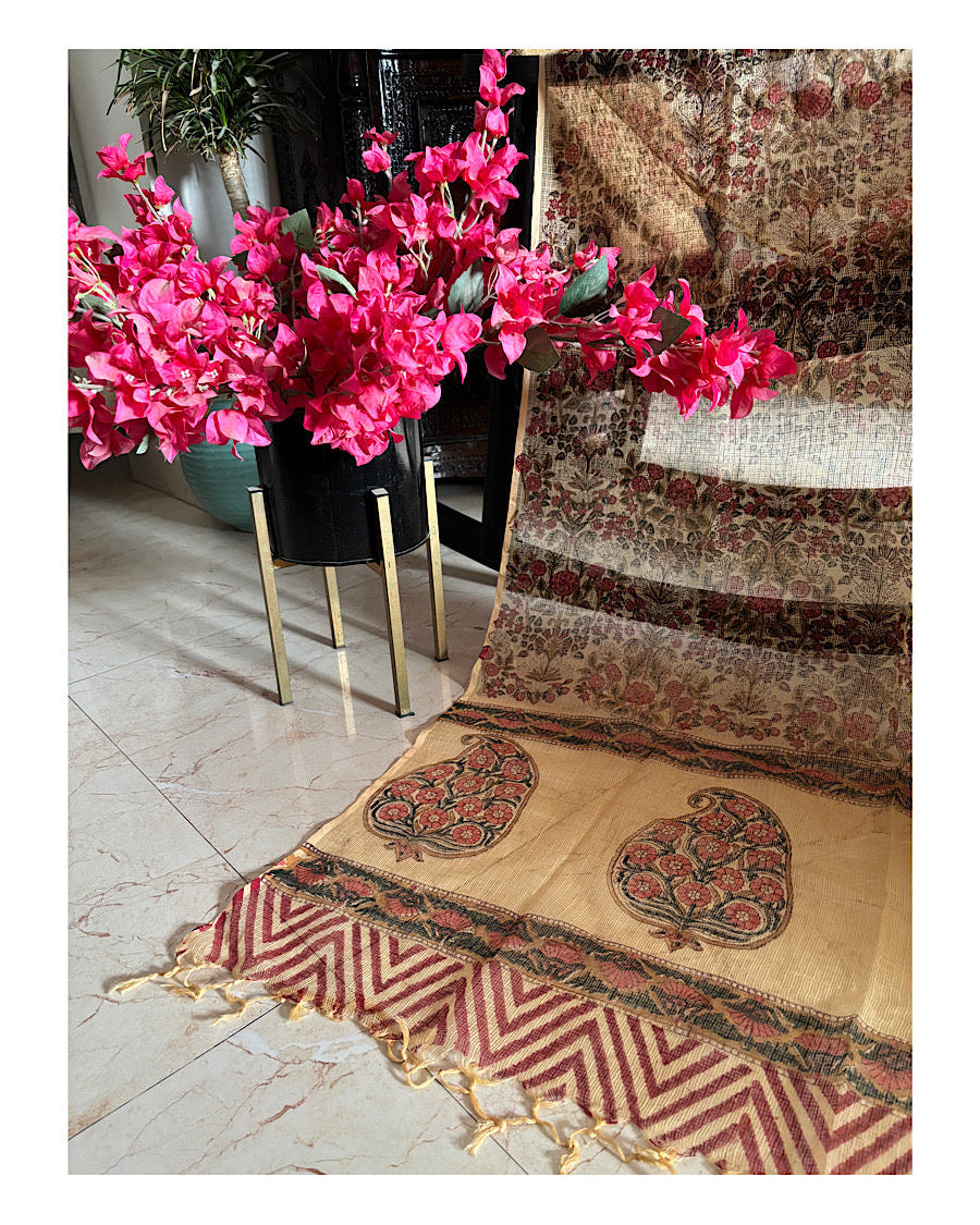 Beige  baksua Baagh Dupatta