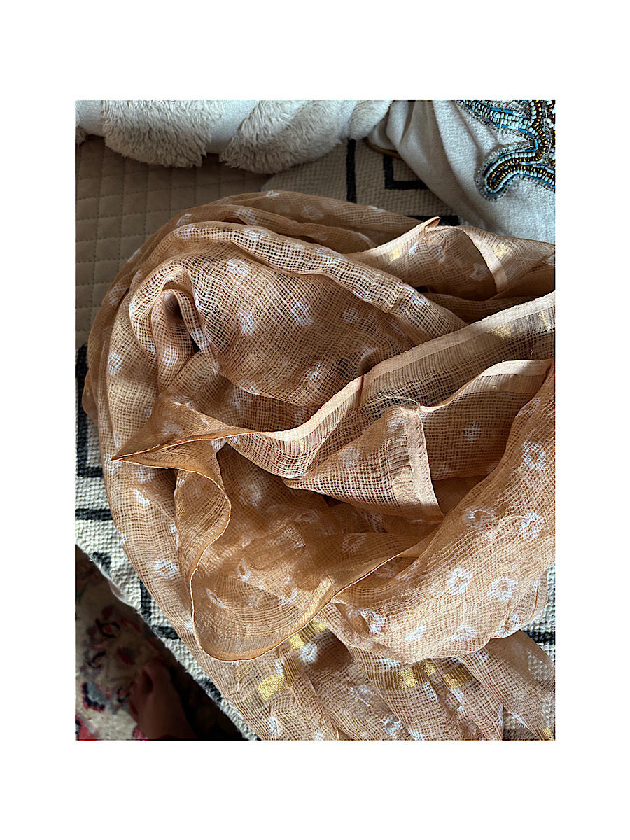 Beige hand tied Bandhni Kota Dupatta