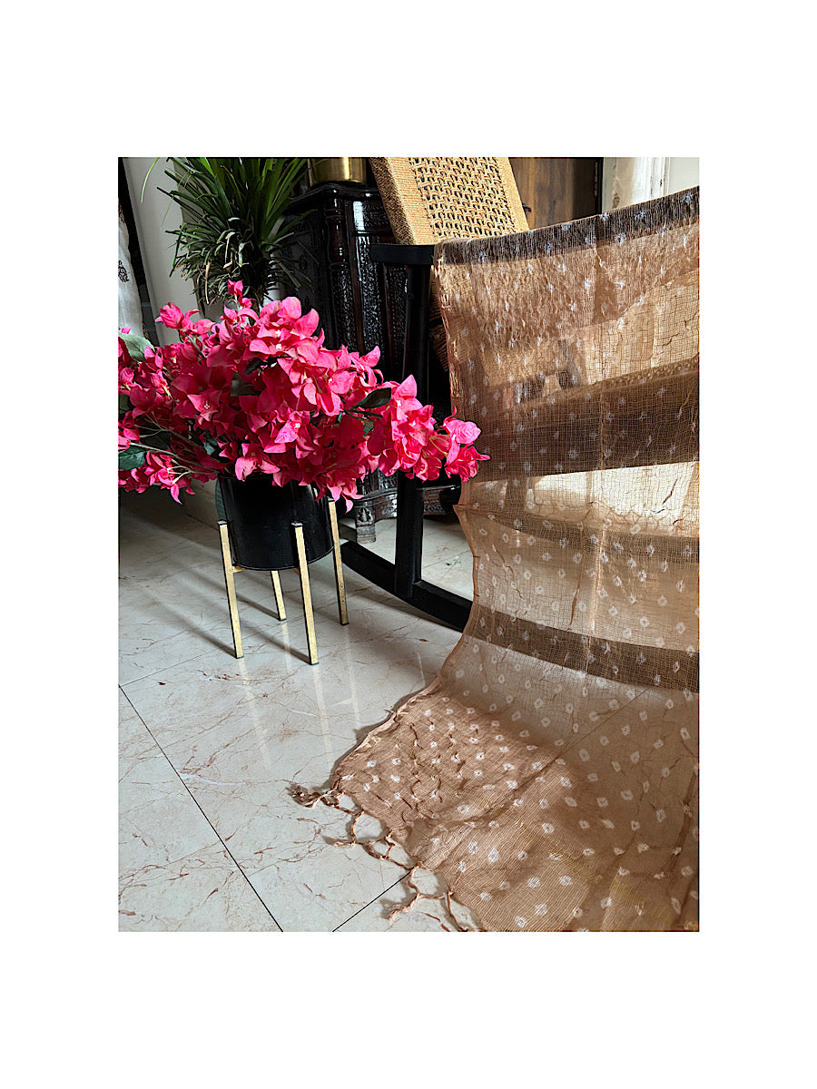 Beige hand tied Bandhni Kota Dupatta