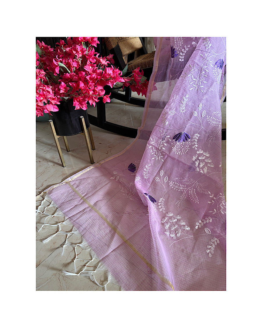 Lavender Kota Threadwork Dupatta