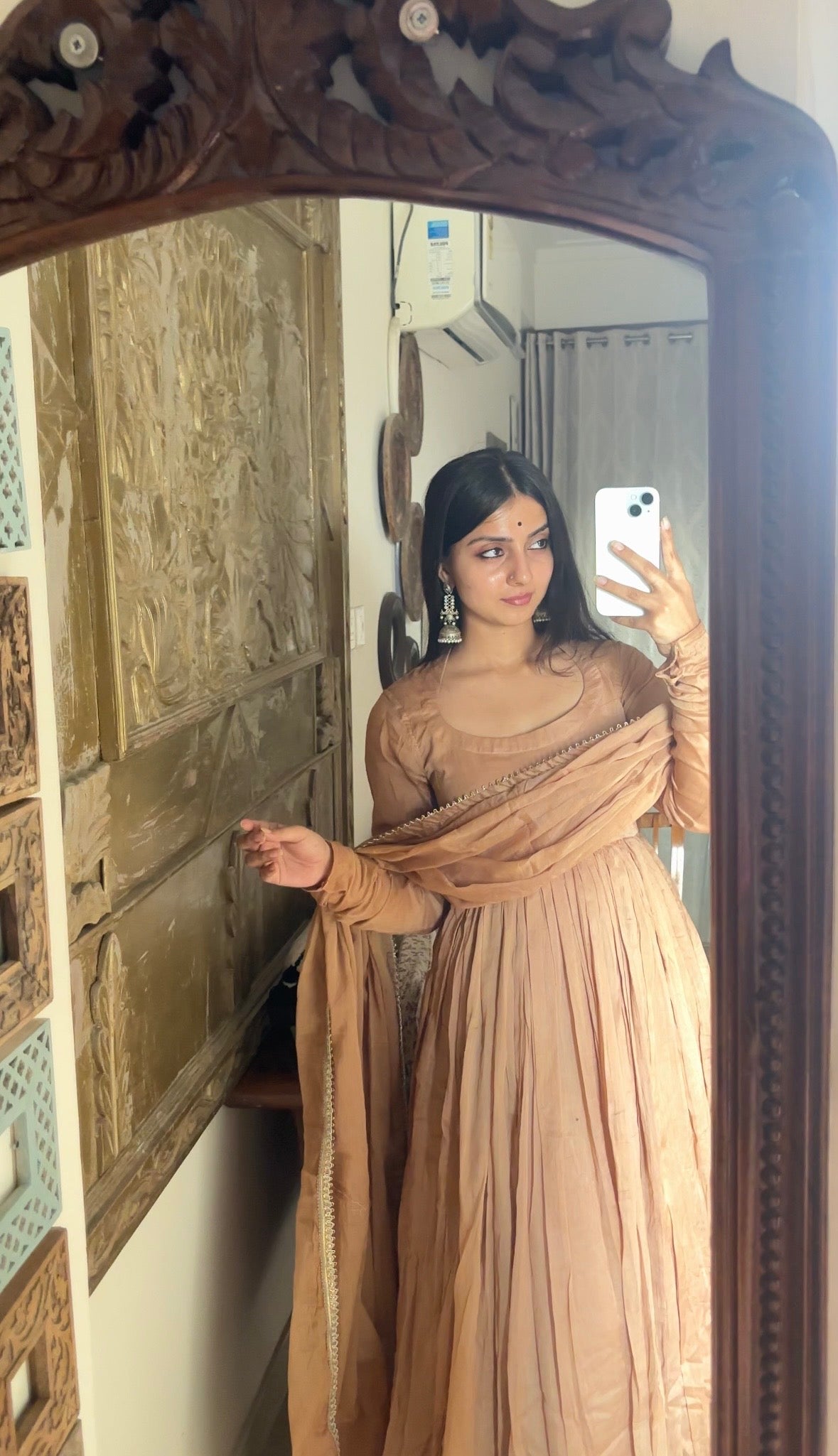 Beige mulmul anarkali