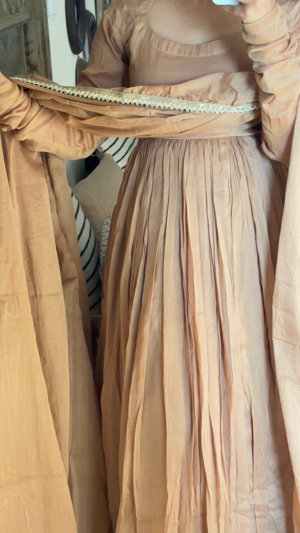Beige mulmul anarkali