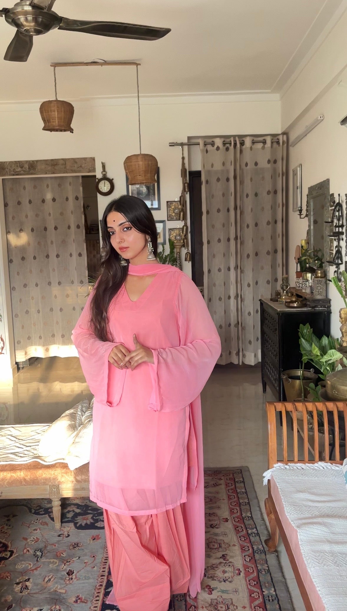 pink chiffon farshi
