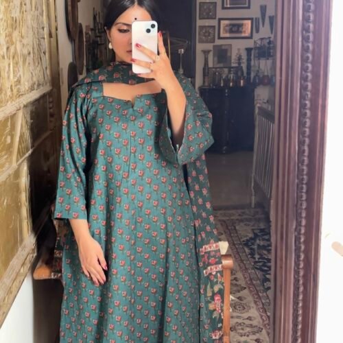 Teal green kameez set