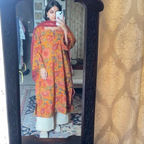 Mustard garden kameez set