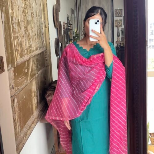 Rangraazi firoz set ( with kota doria hand tied leheria )