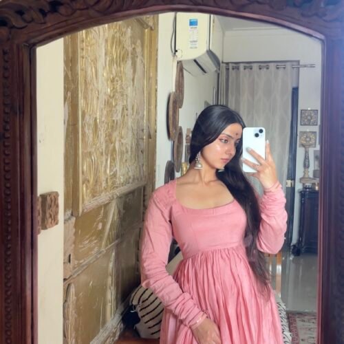 Mulmul cotton chaand set ( mushroom pink)