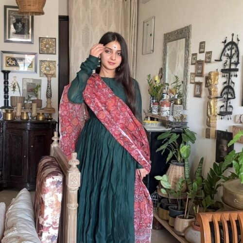 Chanderi mul paired with kota doria dupatta