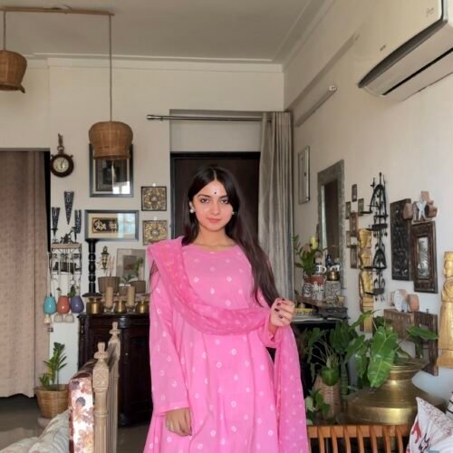 Farshi salwar set ( hand tied bandhni) pink Copy